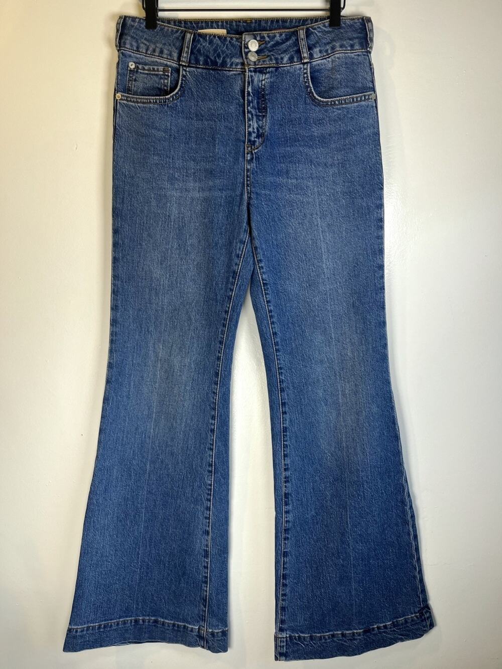 Anthropologie Pilcro Wide Flare Leg Denim Jeans Size 31 Tall Boho Hippie Retro